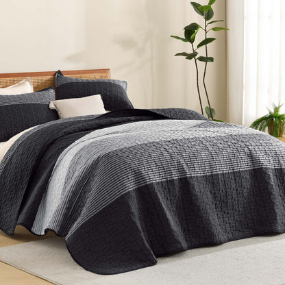NoirZen Quilt Set – Black and White Striped All-Season Comfort with Plush Softness 2