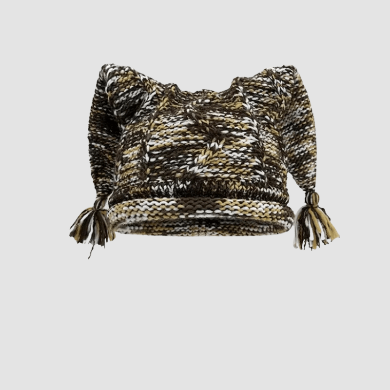 Norla Knit Beanie — Warm Handcrafted Winter Hat with Tassels (Brown ) - | Zavonix