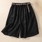 Norla — Breathable Linen Wide - Leg Shorts with Adjustable Waist (Brown XS) - | Zavonix