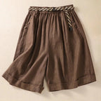 Norla — Breathable Linen Wide - Leg Shorts with Adjustable Waist (Brown XS) - | Zavonix