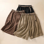 Norla — Breathable Linen Wide - Leg Shorts with Adjustable Waist (Brown XS) - | Zavonix