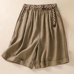 Norla — Breathable Linen Wide - Leg Shorts with Adjustable Waist (Brown XS) - | Zavonix