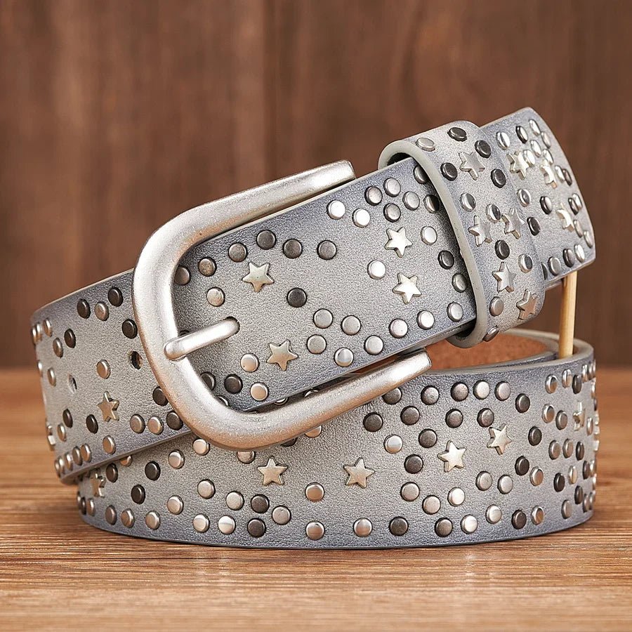NovaStar Leather Studded Belt — Durable Casual Star Accent Accessory (Black XL) - | Zavonix