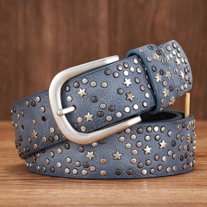 NovaStar Leather Studded Belt — Durable Casual Star Accent Accessory (Blue XL) - | Zavonix
