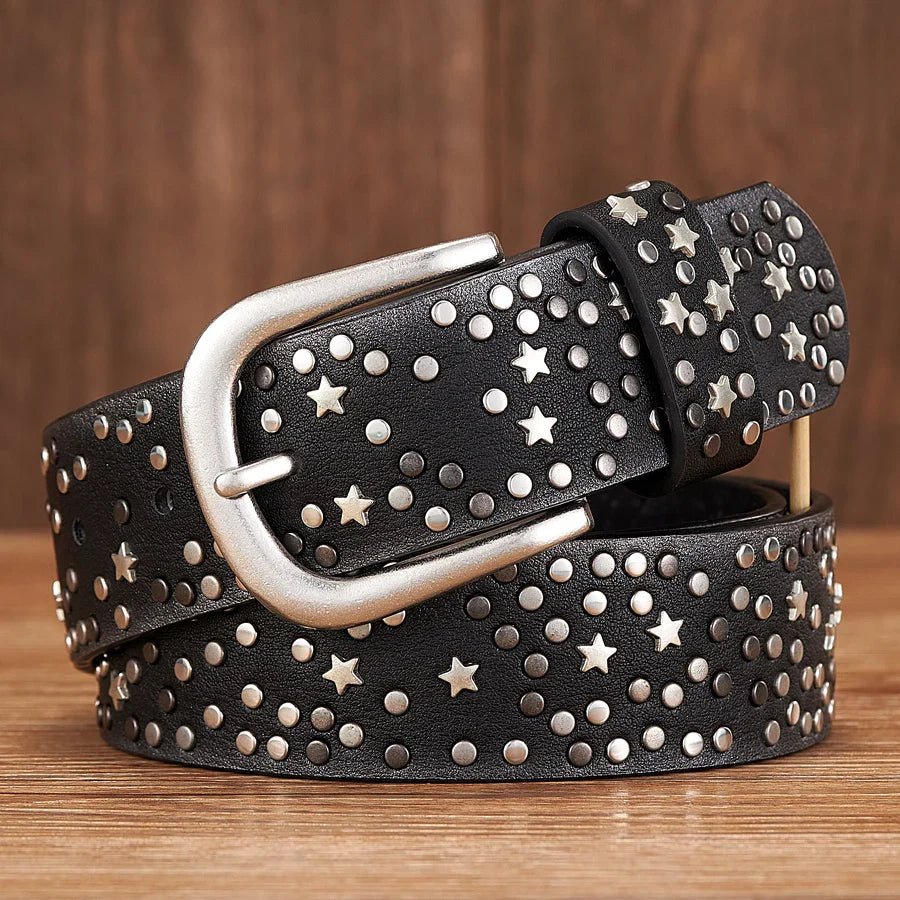 NovaStar Leather Studded Belt — Durable Casual Star Accent Accessory (Black XL) - | Zavonix