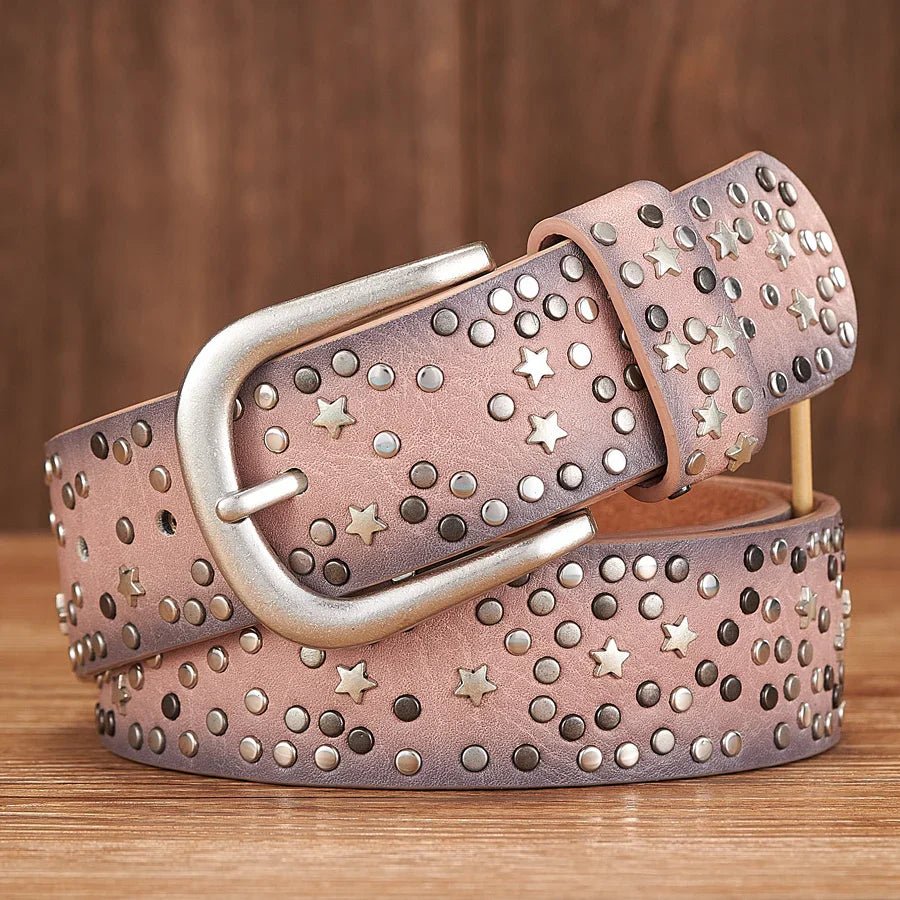 NovaStar Leather Studded Belt — Durable Casual Star Accent Accessory (Black XL) - | Zavonix
