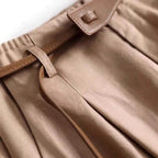 Norla Trousers — Lightweight Tencel High - Rise Pants with Pooled Hem (Brown XS) - | Zavonix