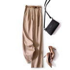Norla Trousers — Lightweight Tencel High - Rise Pants with Pooled Hem (Brown XS) - | Zavonix