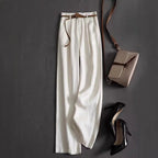 Norla Trousers — Lightweight Tencel High - Rise Pants with Pooled Hem (Cream XS) - | Zavonix