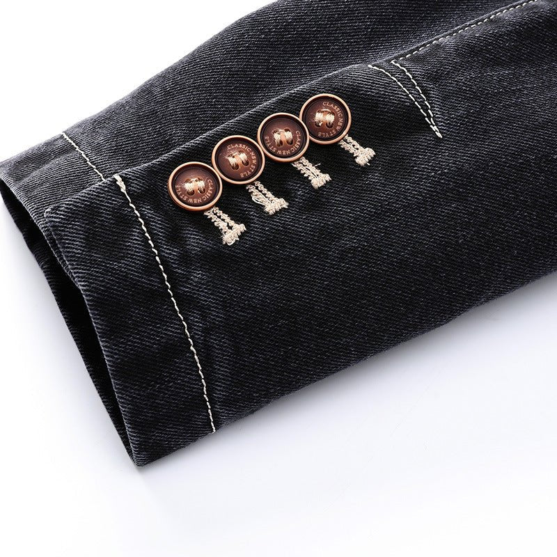 Norla Denim Jacket — Dark - Wash Vintage Style with Wooden Buttons (Black XS) - | Zavonix