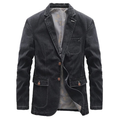 Norla Denim Jacket — Dark - Wash Vintage Style with Wooden Buttons (Black XS) - | Zavonix