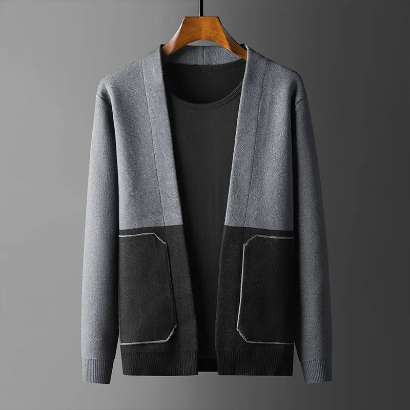 Nordelle — Knit Open - Front Cardigan with Color - Block Detail (Gray S) - | Zavonix