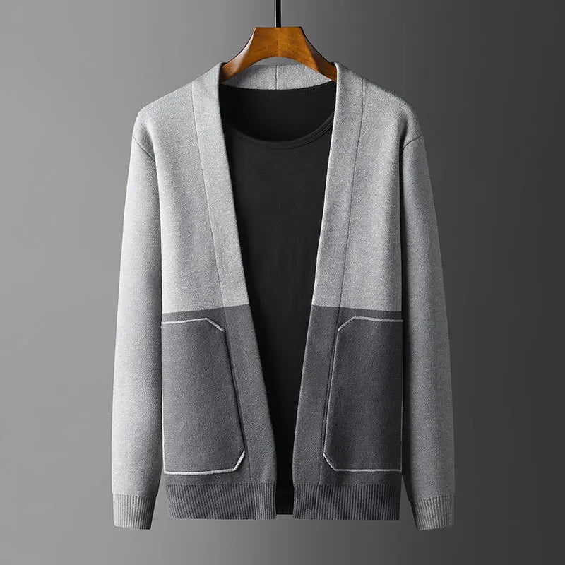 Nordelle — Knit Open - Front Cardigan with Color - Block Detail (Gray S) - | Zavonix