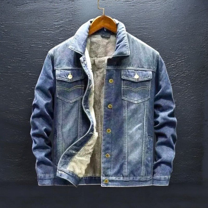 Norelvo — Men's Insulated Denim Winter Jacket with Fleece Lining (Dark Blue XS) - | Zavonix