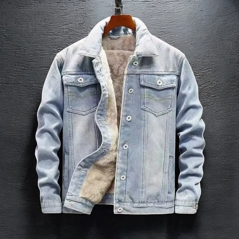 Norelvo — Men's Insulated Denim Winter Jacket with Fleece Lining (Light Blue XS) - | Zavonix