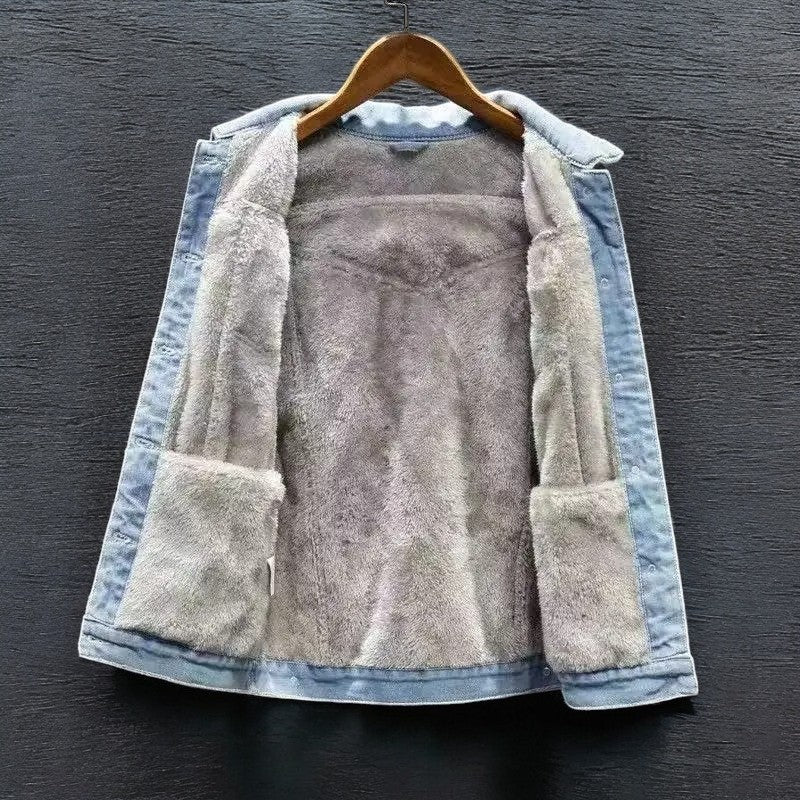 Norelvo — Men's Insulated Denim Winter Jacket with Fleece Lining (Light Blue XS) - | Zavonix