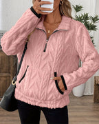 Norla — Casual Pleuche Sweater with Zippered Pockets