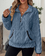 Norla — Casual Pleuche Sweater with Zippered Pockets