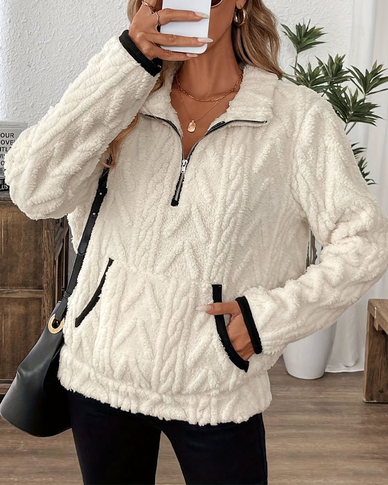 Norla — Casual Pleuche Sweater with Zippered Pockets
