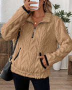 Norla — Casual Pleuche Sweater with Zippered Pockets