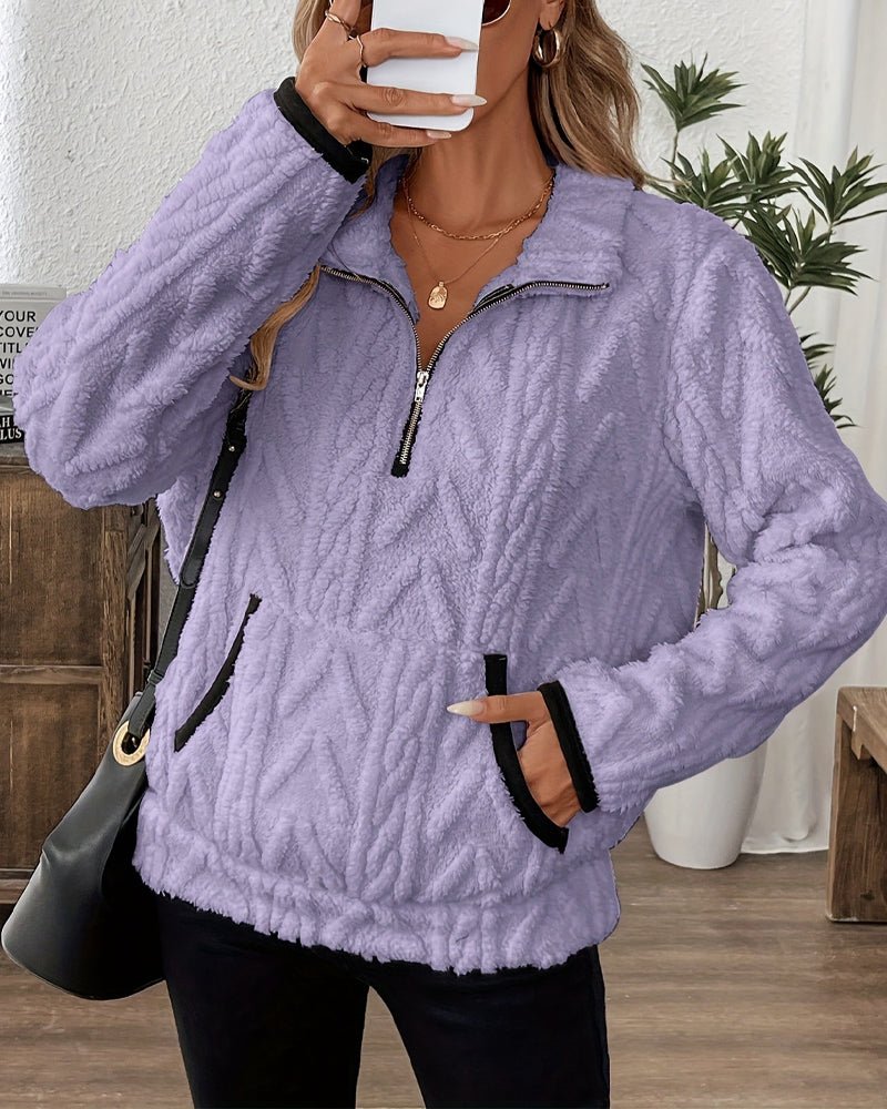 Norla — Casual Pleuche Sweater with Zippered Pockets