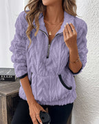 Norla — Casual Pleuche Sweater with Zippered Pockets