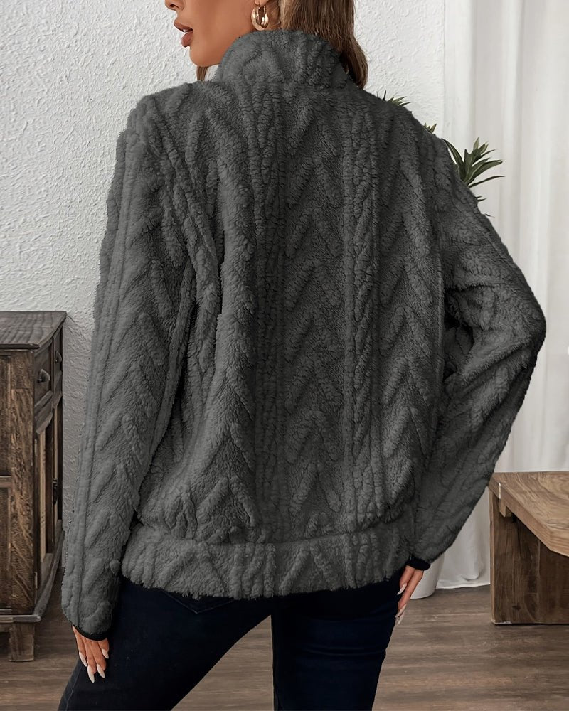 Norla — Casual Pleuche Sweater with Zippered Pockets