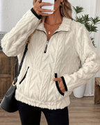 Norla — Casual Pleuche Sweater with Zippered Pockets