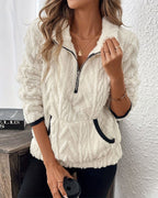 Norla — Casual Pleuche Sweater with Zippered Pockets