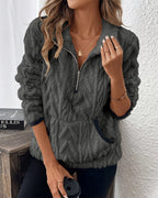 Norla — Casual Pleuche Sweater with Zippered Pockets