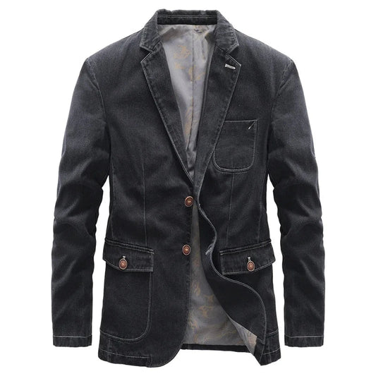 Norla Denim Jacket — Dark - Wash Vintage Style with Wooden Buttons - Zavonix