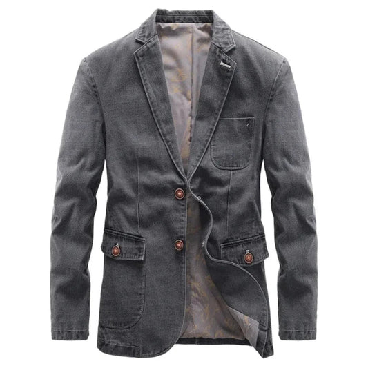 Norla Denim Jacket — Dark - Wash Vintage Style with Wooden Buttons - Zavonix