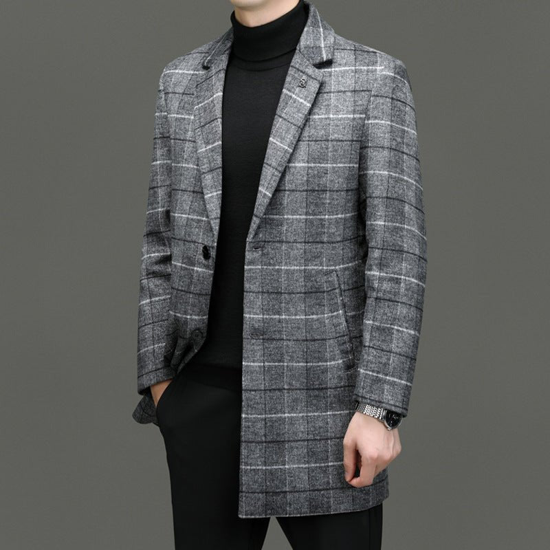Norla — Heavyweight Wool Overcoat with Classic Checkered Design (Gray XS) - | Zavonix