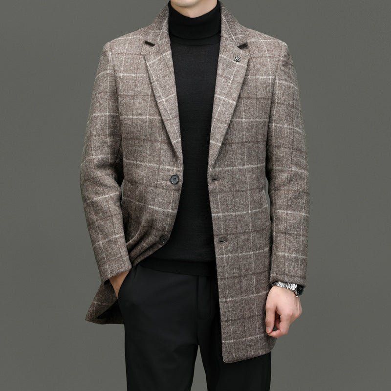 Norla — Heavyweight Wool Overcoat with Classic Checkered Design (Gray XS) - | Zavonix
