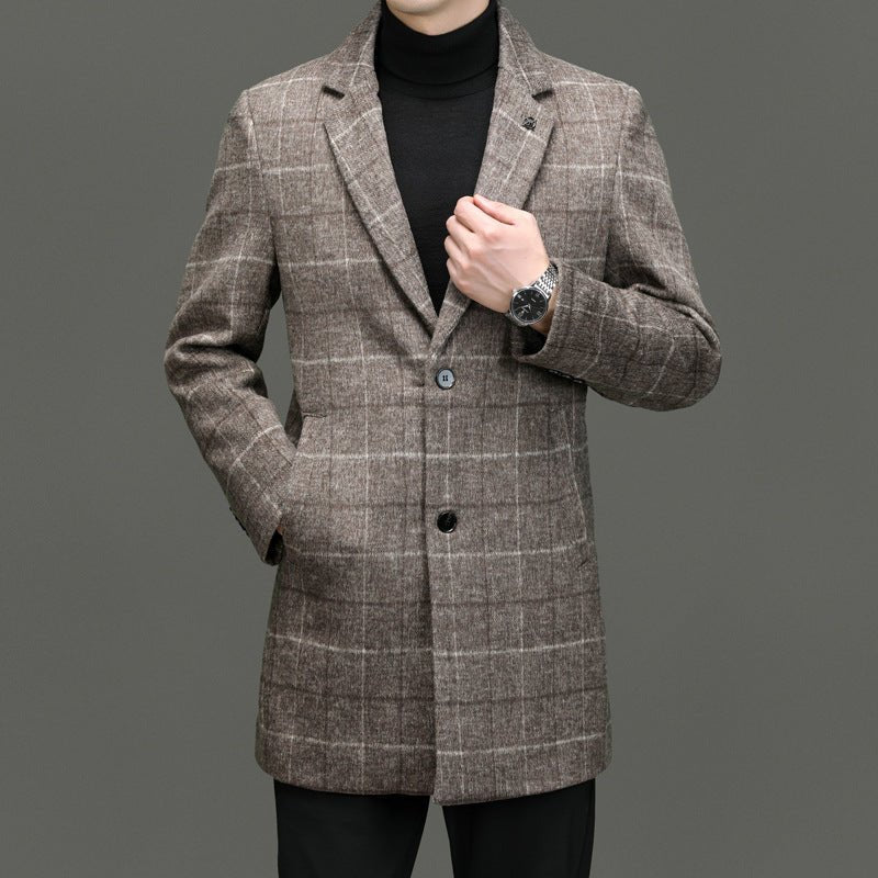 Norla — Heavyweight Wool Overcoat with Classic Checkered Design (Gray XS) - | Zavonix