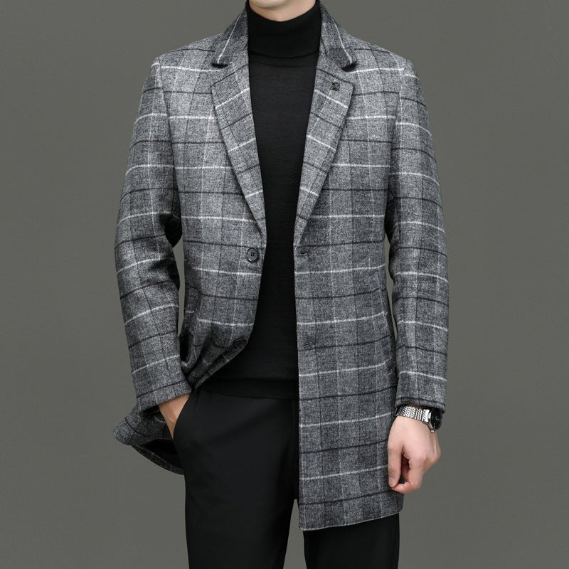 Norla — Heavyweight Wool Overcoat with Classic Checkered Design (Gray XS) - | Zavonix