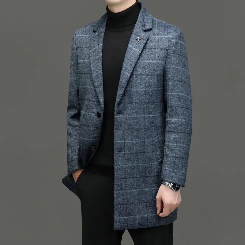 Norla — Heavyweight Wool Overcoat with Classic Checkered Design (Gray XS) - | Zavonix