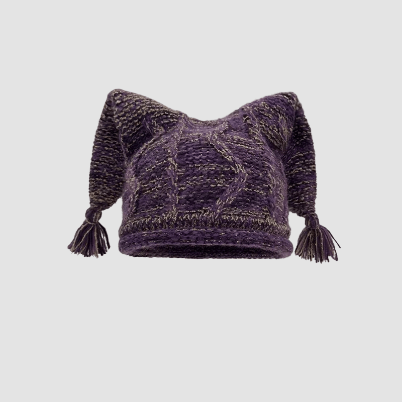 Norla Knit Beanie — Warm Handcrafted Winter Hat with Tassels (Purple ) - | Zavonix