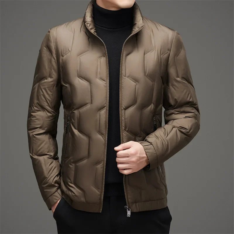 Norla — Lightweight Hex Quilted Puffer Jacket with Zipper Pockets (Brown S) - | Zavonix
