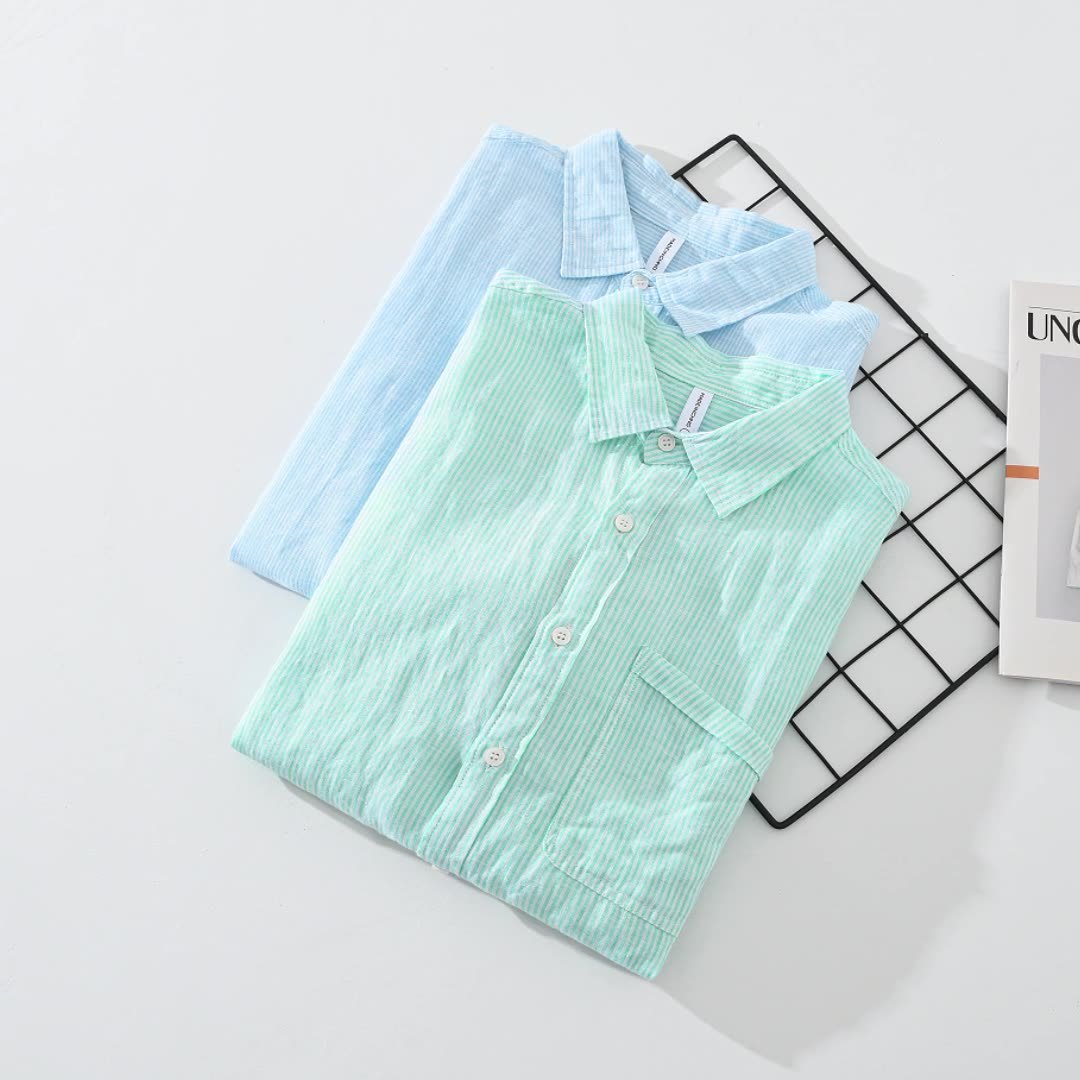 Norla — Lightweight Linen Shirt with Textured Stripes (Mint XS) - | Zavonix