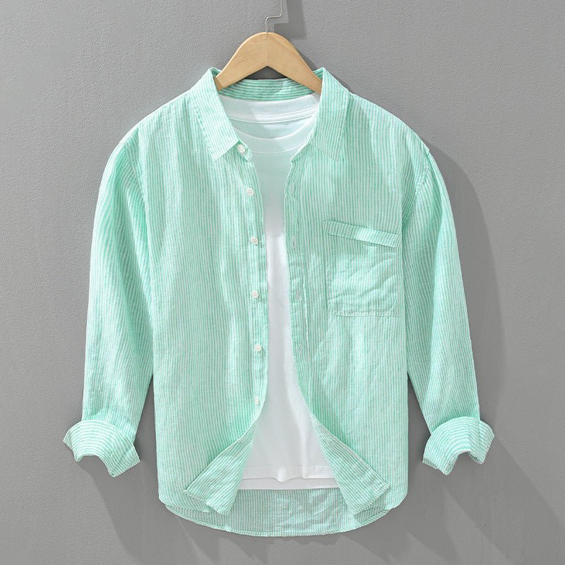 Norla — Lightweight Linen Shirt with Textured Stripes (Mint XS) - | Zavonix