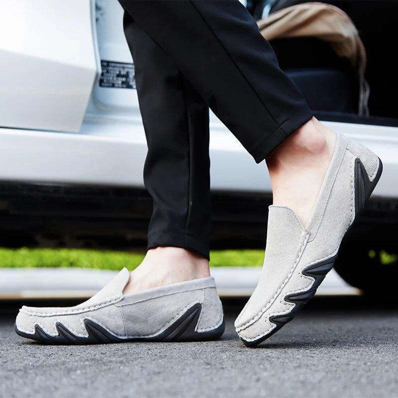 Norla — Men's Suede Loafers with Hand - Stitched Upper and Rubber Sole (White 6) - | Zavonix