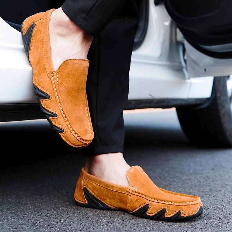 Norla — Men's Suede Loafers with Hand - Stitched Upper and Rubber Sole (Brown 6) - | Zavonix