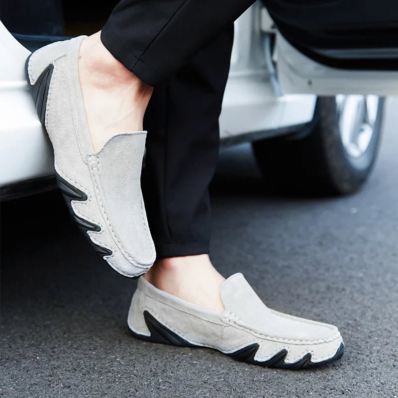 Norla — Men's Suede Loafers with Hand - Stitched Upper and Rubber Sole (White 6) - | Zavonix