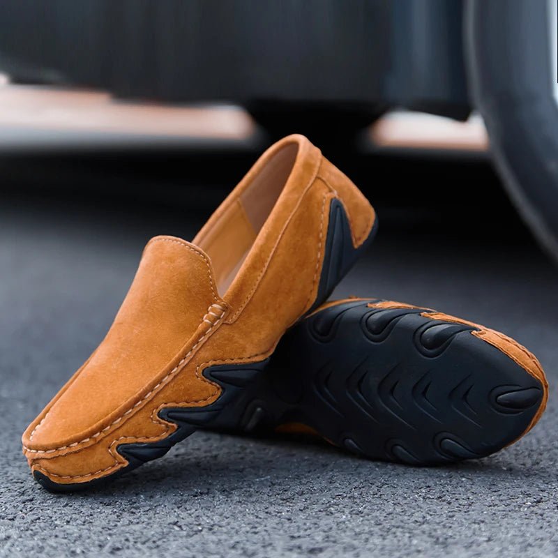 Norla — Men's Suede Loafers with Hand - Stitched Upper and Rubber Sole (Brown 6) - | Zavonix