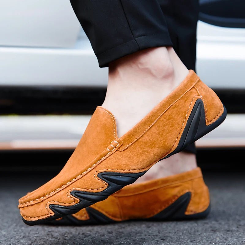 Norla — Men's Suede Loafers with Hand - Stitched Upper and Rubber Sole (Brown 6) - | Zavonix