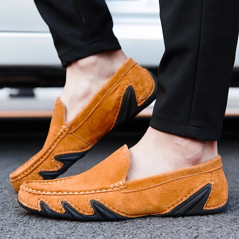 Norla — Men's Suede Loafers with Hand - Stitched Upper and Rubber Sole (Brown 6) - | Zavonix