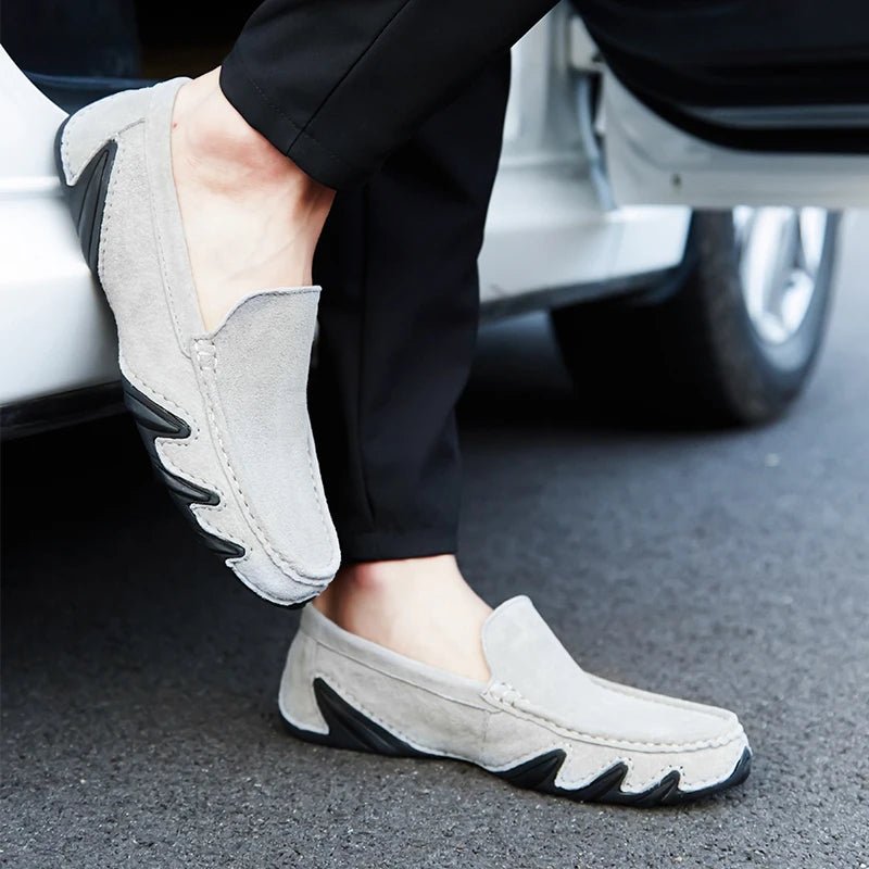 Norla — Men's Suede Loafers with Hand - Stitched Upper and Rubber Sole (White 6) - | Zavonix