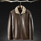Norla — Men's Textured Leather Jacket with Wool - Fleece Lining (Brown XS) - | Zavonix