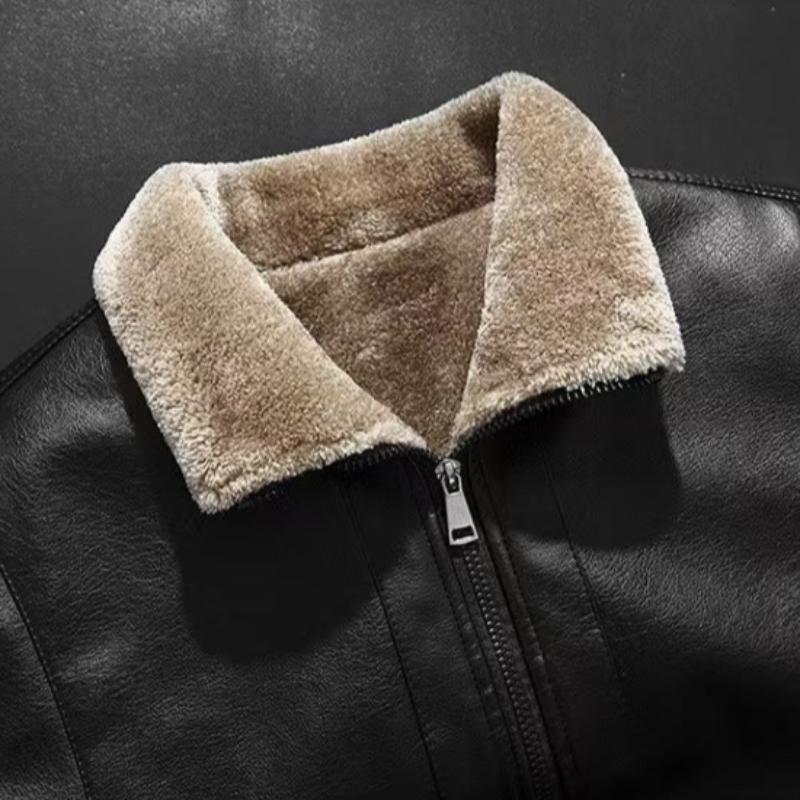 Norla — Men's Textured Leather Jacket with Wool - Fleece Lining (Black XS) - | Zavonix